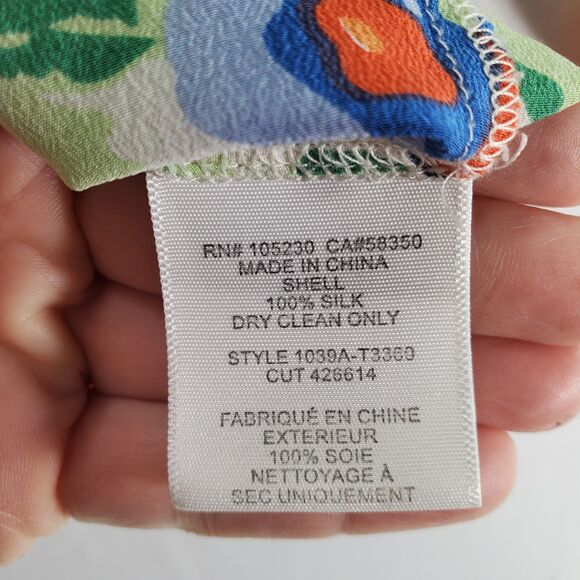 L Joie McKenna Silk Blouse Floral Orange Blue Cream White Bracelet 3/4 Sleeve - Picture 6 of 11